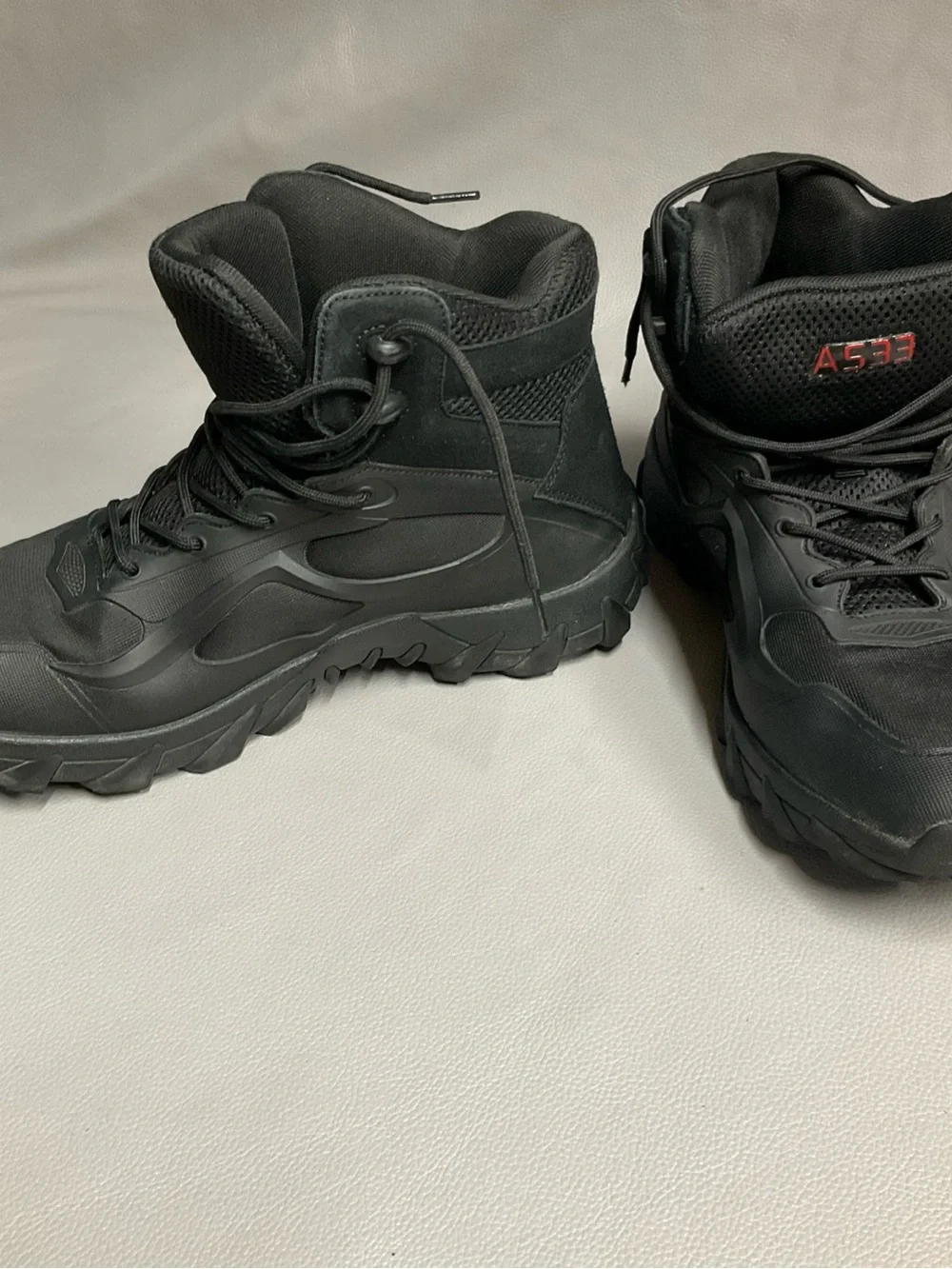 All-Black Tactical Hiking Boots with Red Accent